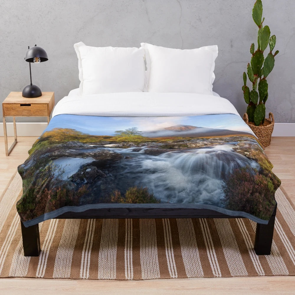Buachaille Etive Mòr Waterfalls in Glencoe, Scotland on a plush blanket