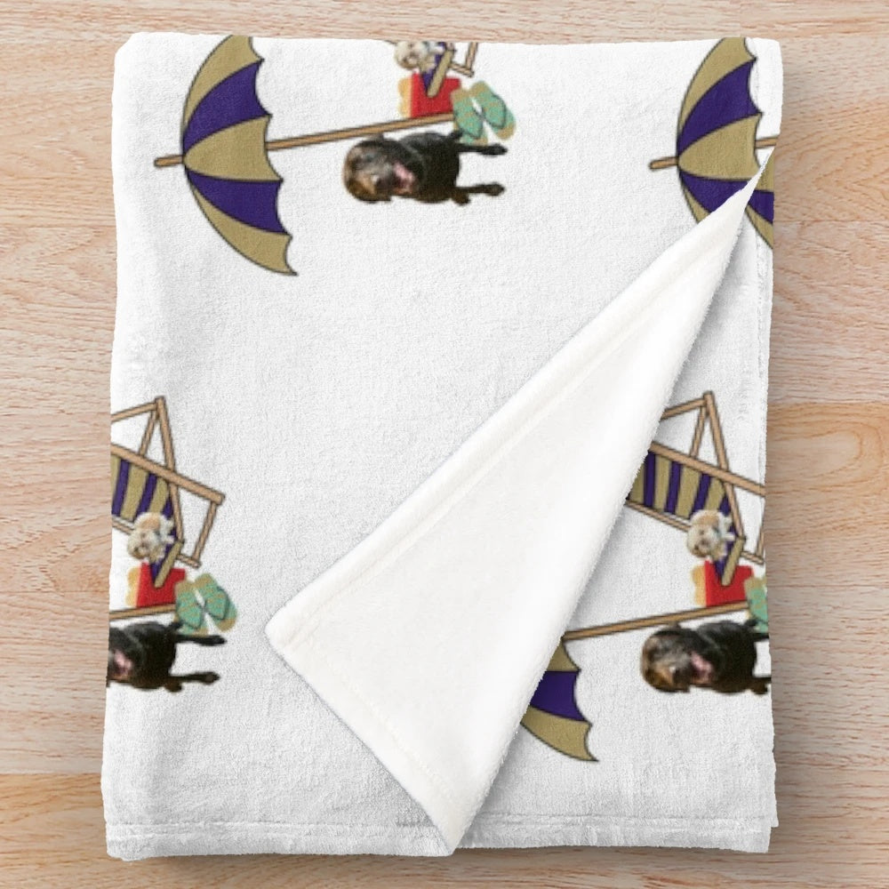 Plush blanket with dogs playing on the beach