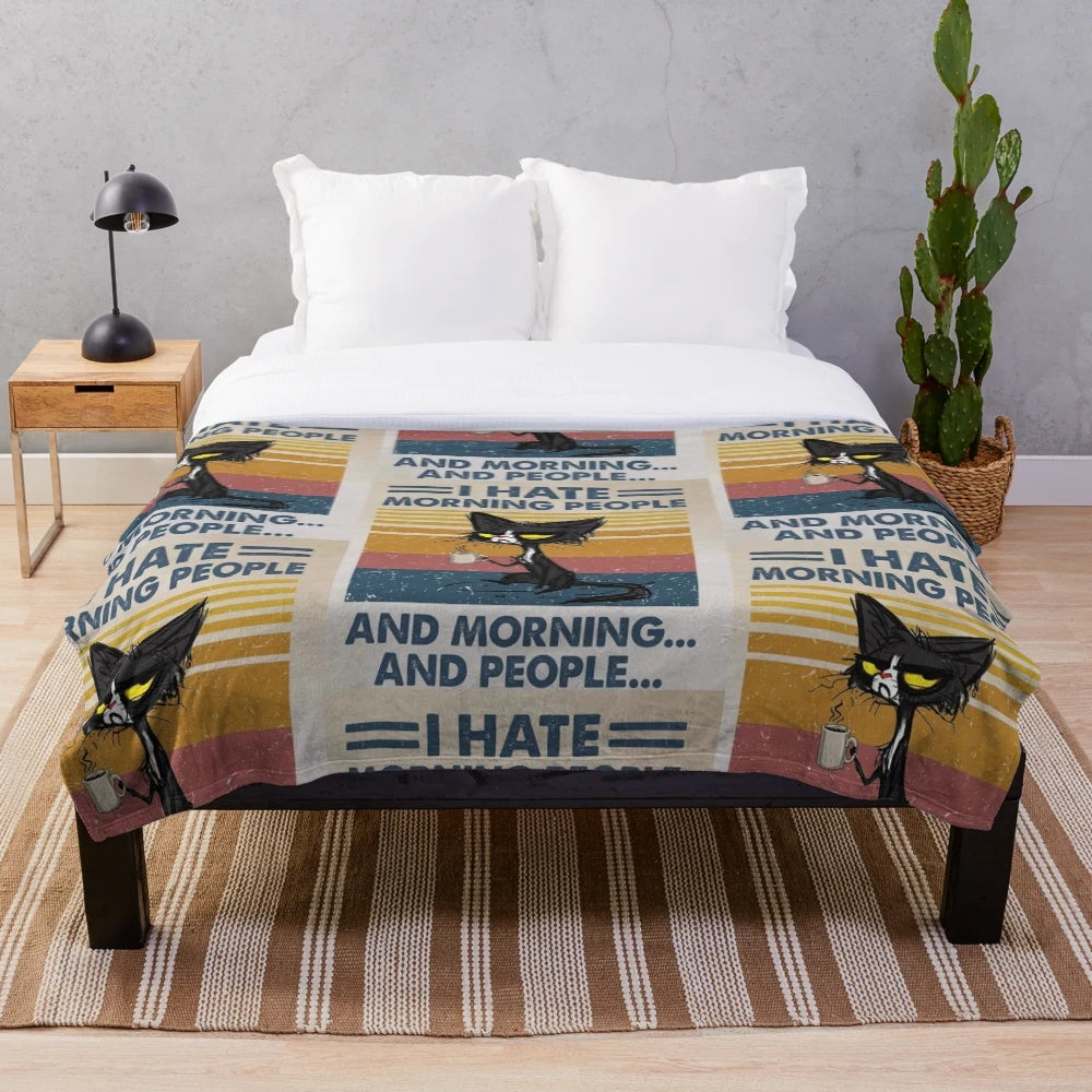 Plush blanket with a funny cat meme design