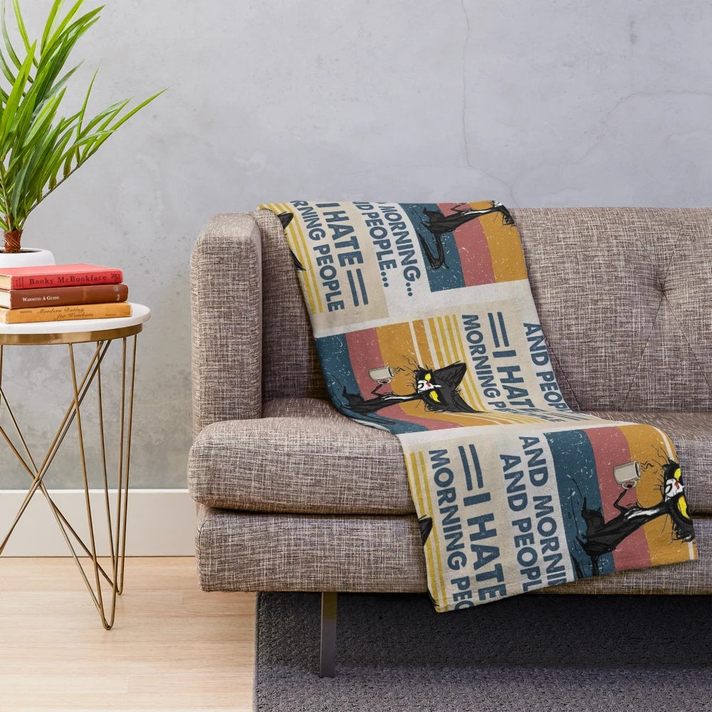 Plush blanket with a funny cat meme design