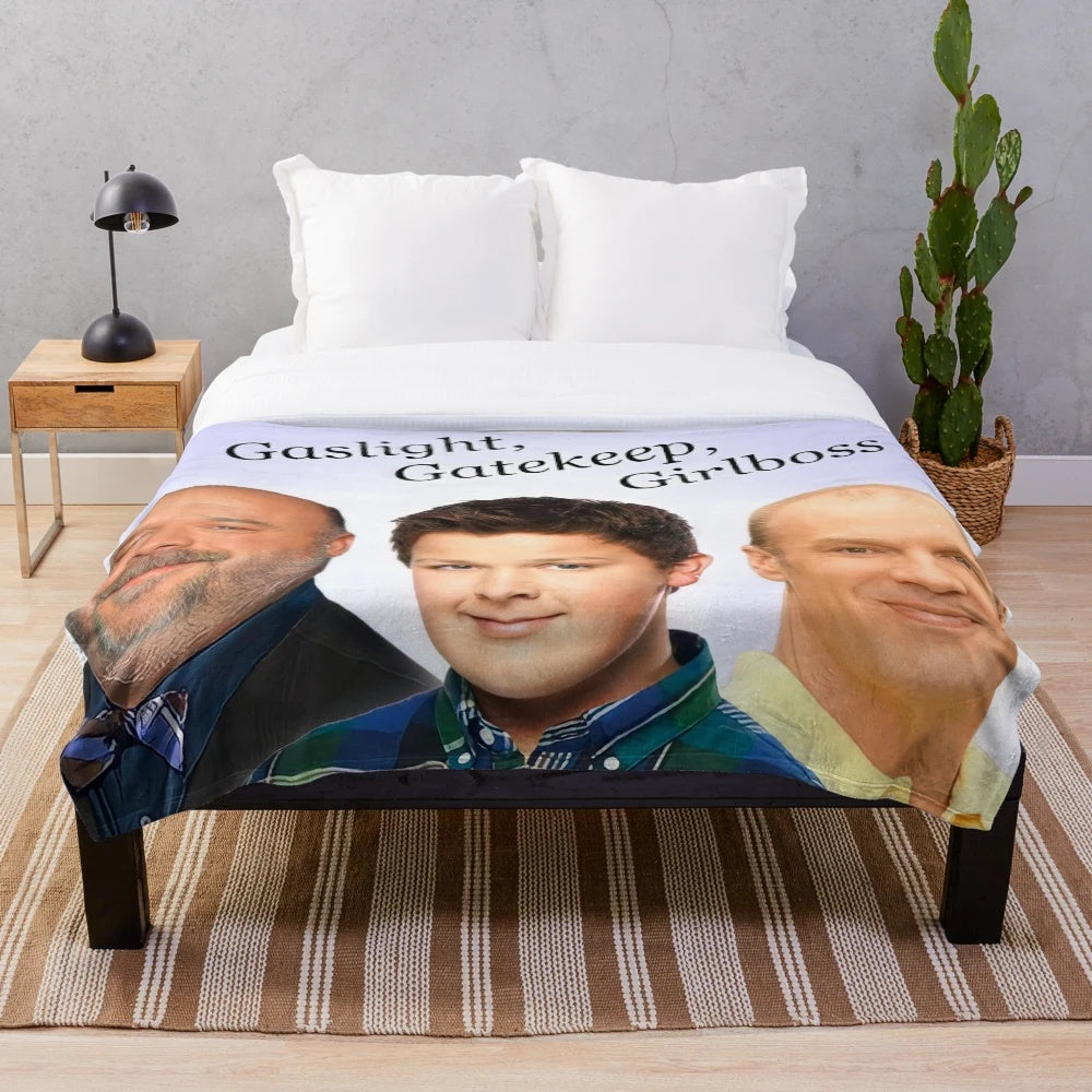 Plush blanket with gaslight gatekeep girlboss meme design