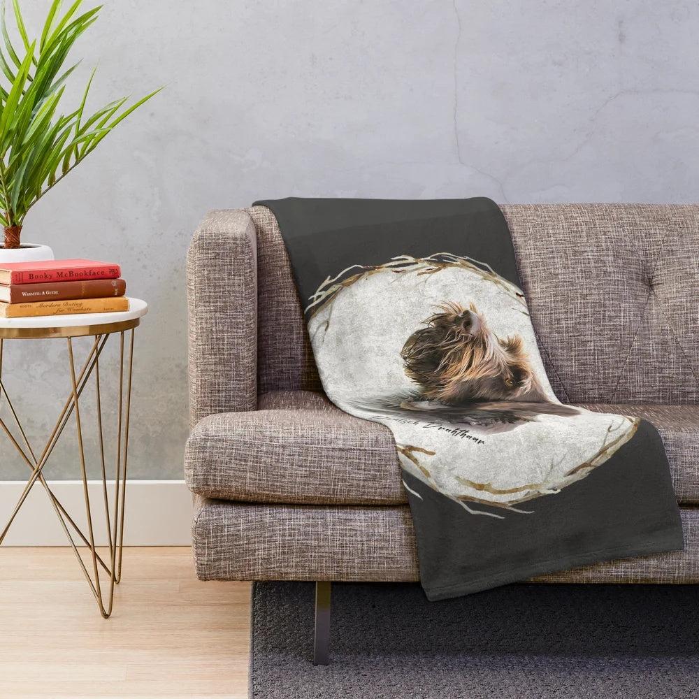 Plush blanket with an illustration of a German Wirehaired Pointer