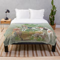 Plush blanket with hunting dog breeds such as English Foxhound and Dachshund