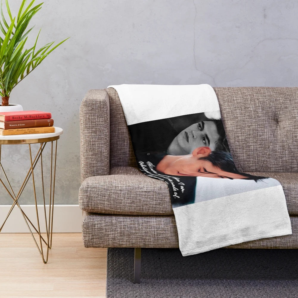 Plush blanket with literary quote "He's more myself than I am. Whatever our souls are made of, his and mine are the same.