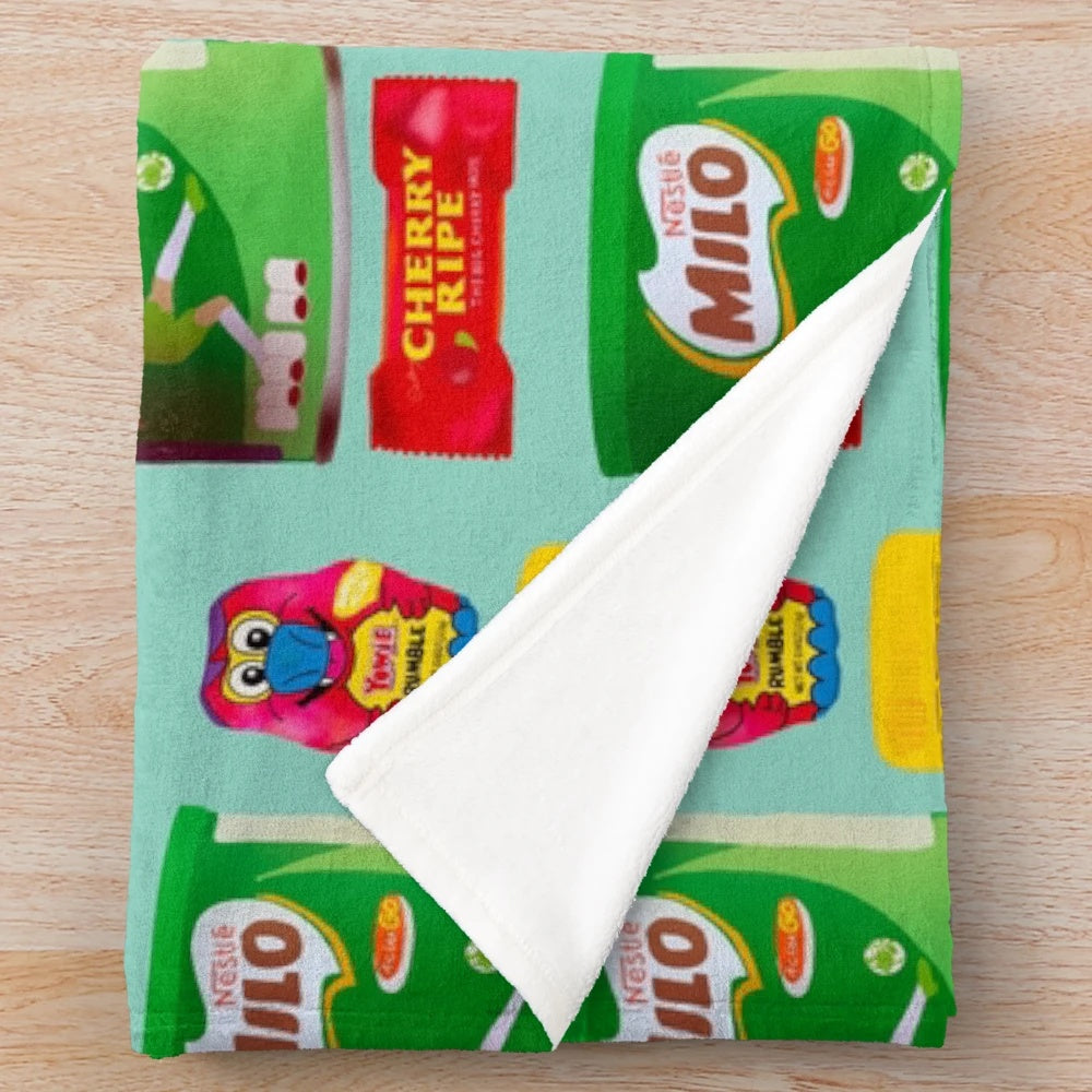 Australian snacks-themed plush blanket