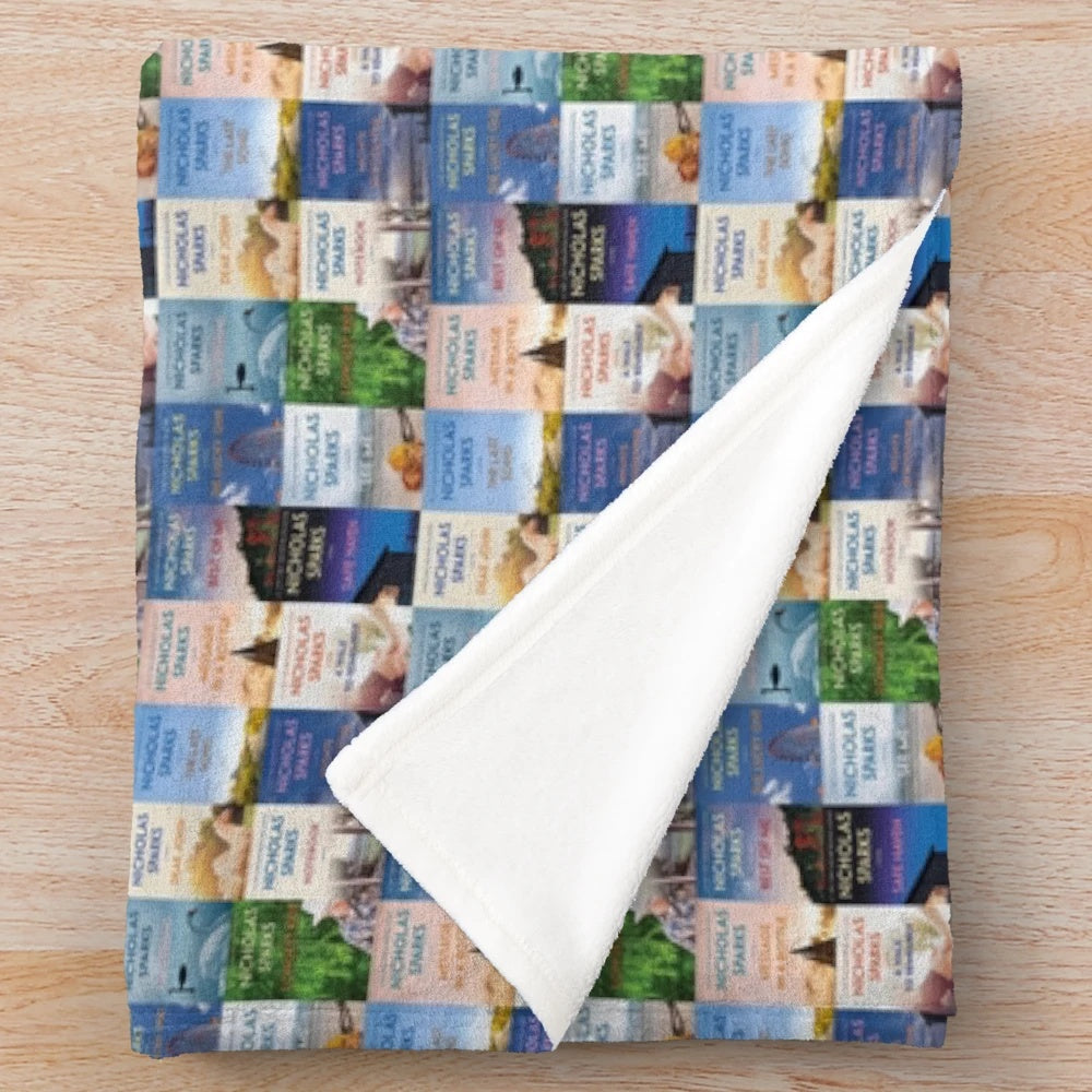 Plush blanket with book covers by bestselling author Nicholas Sparks