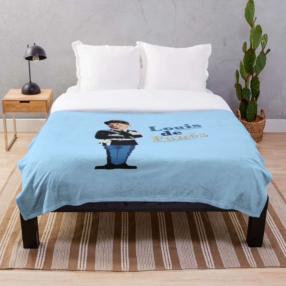 Plush blanket showcasing the beloved French actor Louis de Funès