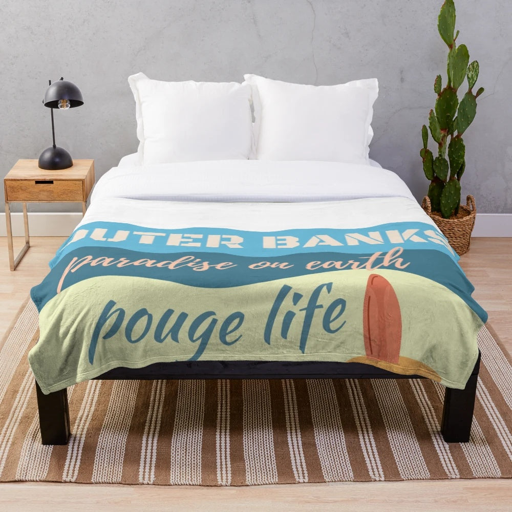 Plush blanket with Outer Banks quotes and characters