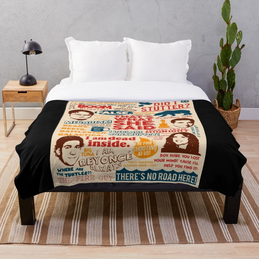 Plush blanket with quotes from the popular TV series The Office
