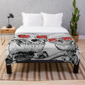 Cozy plush blanket with indie music inspired skeleton friend design