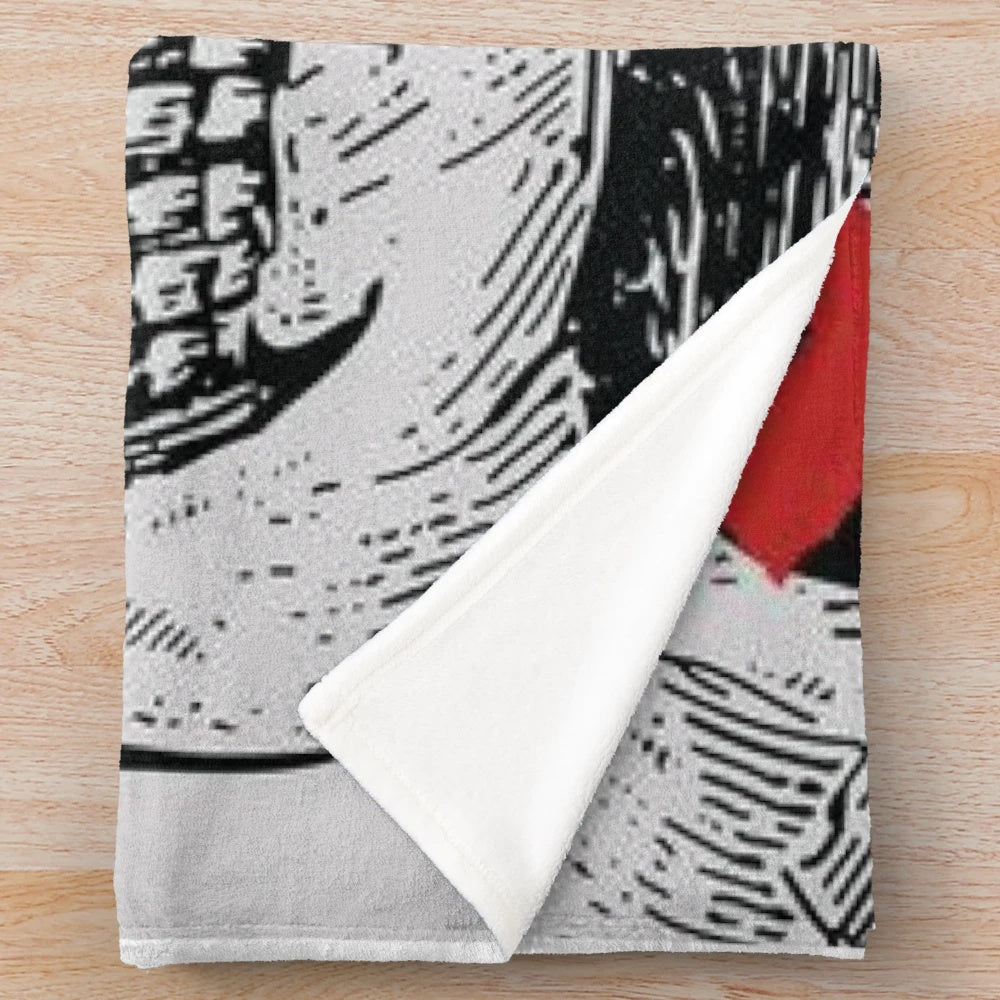 Cozy plush blanket with indie music inspired skeleton friend design
