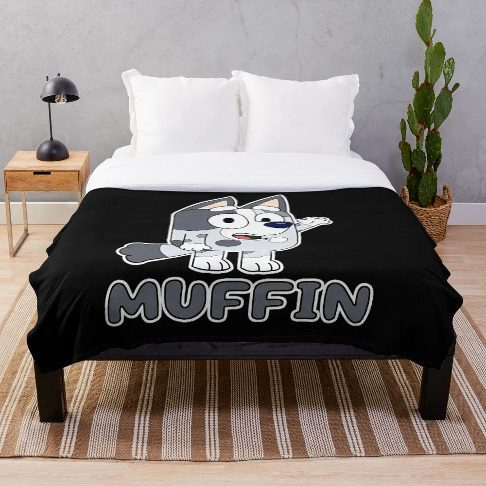 Muffin Heeler plush blanket featuring the popular cartoon character from the TV series