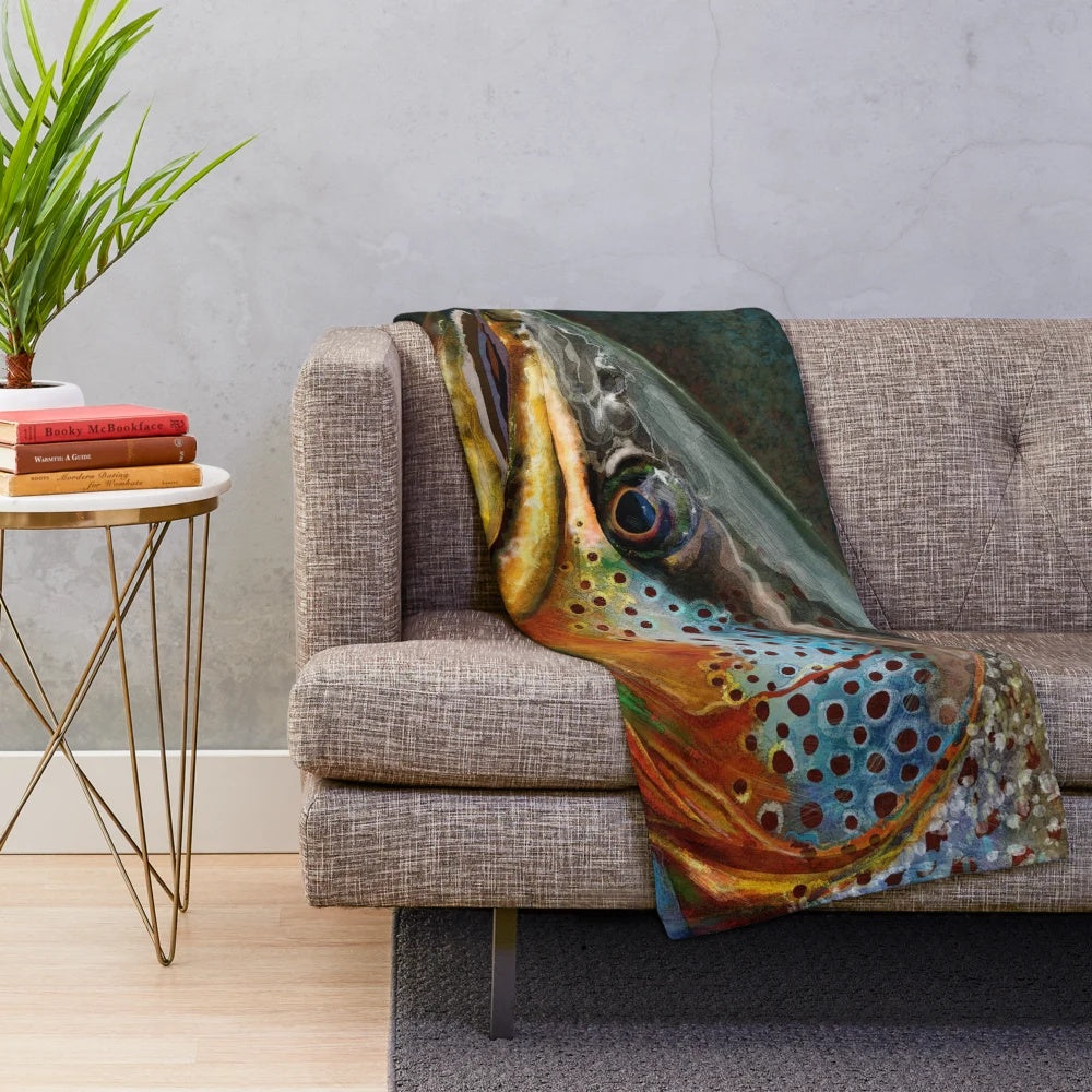 Brown trout plush blanket for fishing enthusiasts