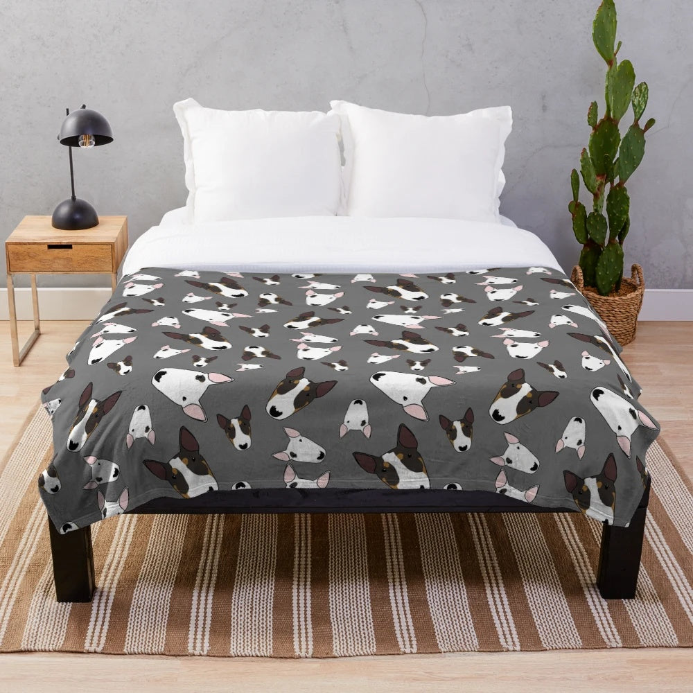 Plush blanket with image of two bull terriers