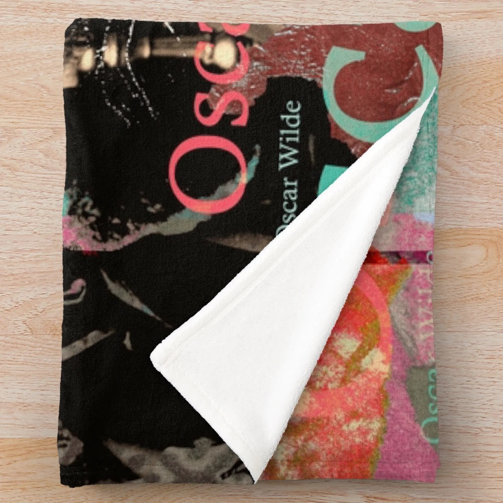 Cozy plush blanket with a collage design featuring portrait of famous writer Oscar Wilde