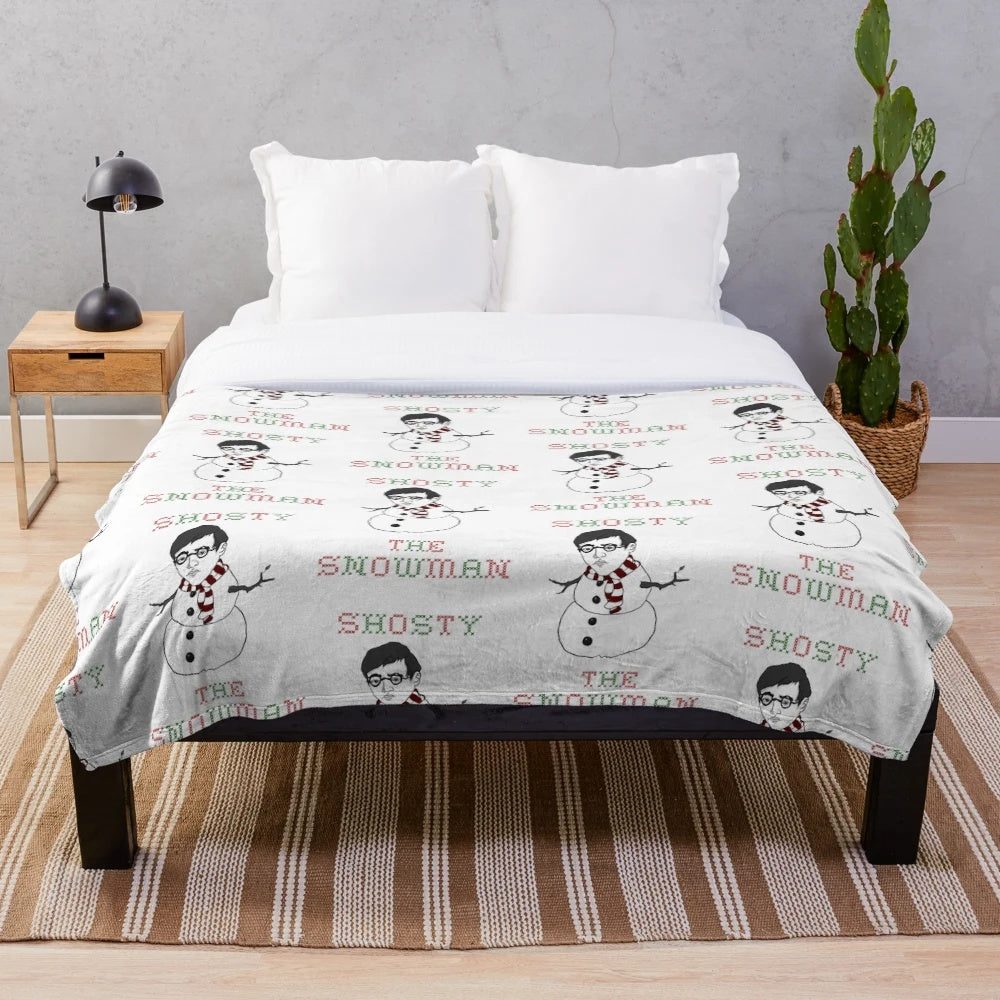 Shosty the Snowman plush blanket with musical notes and winter scene