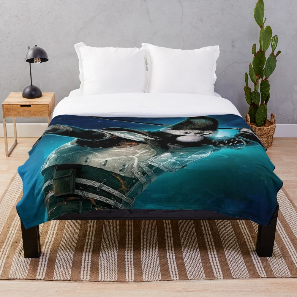 Cozy plush blanket with Sing movie characters like Buster Moon, Johnny, Ash, Rosita, and Meena