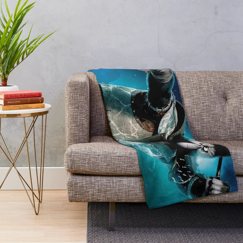Cozy plush blanket with Sing movie characters like Buster Moon, Johnny, Ash, Rosita, and Meena