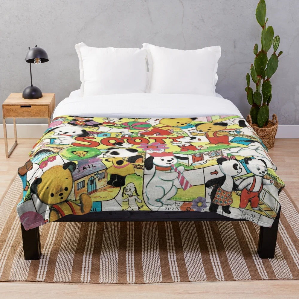 Plush blanket with Soot and Sweep cartoon characters