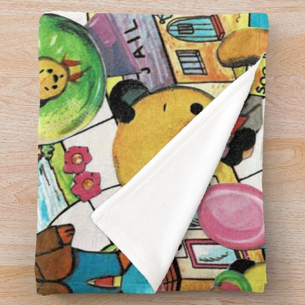 Plush blanket with Soot and Sweep cartoon characters