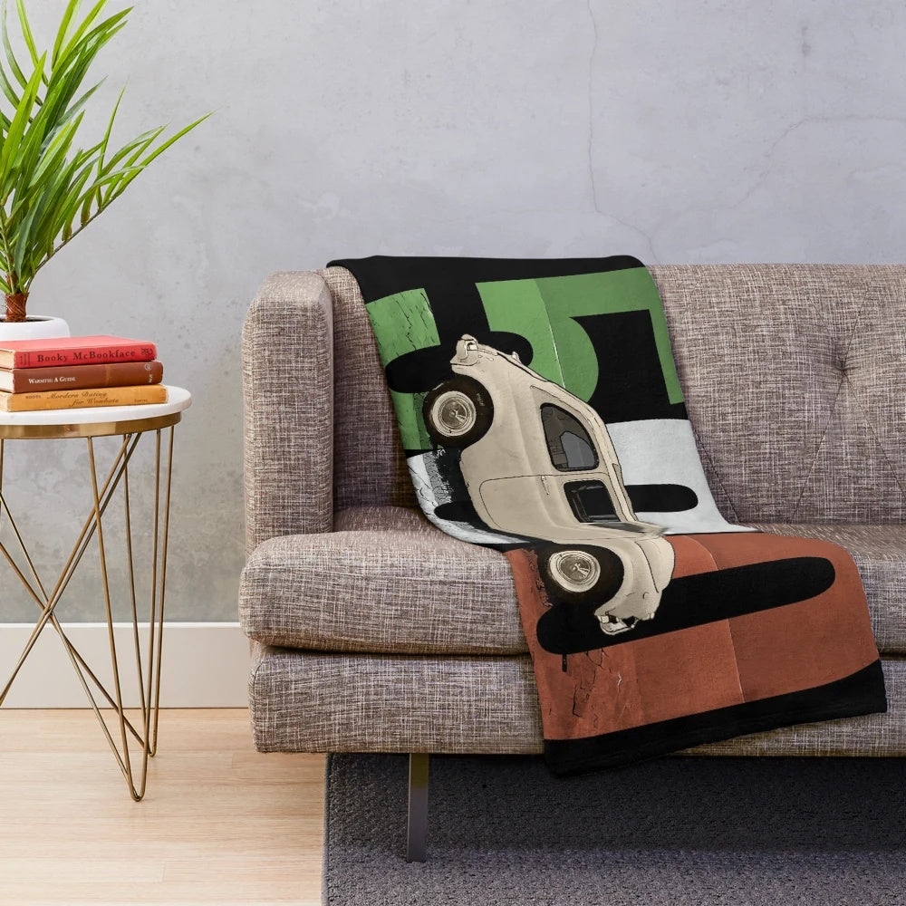 Plush blanket with image of classic Fiat 500 automobile