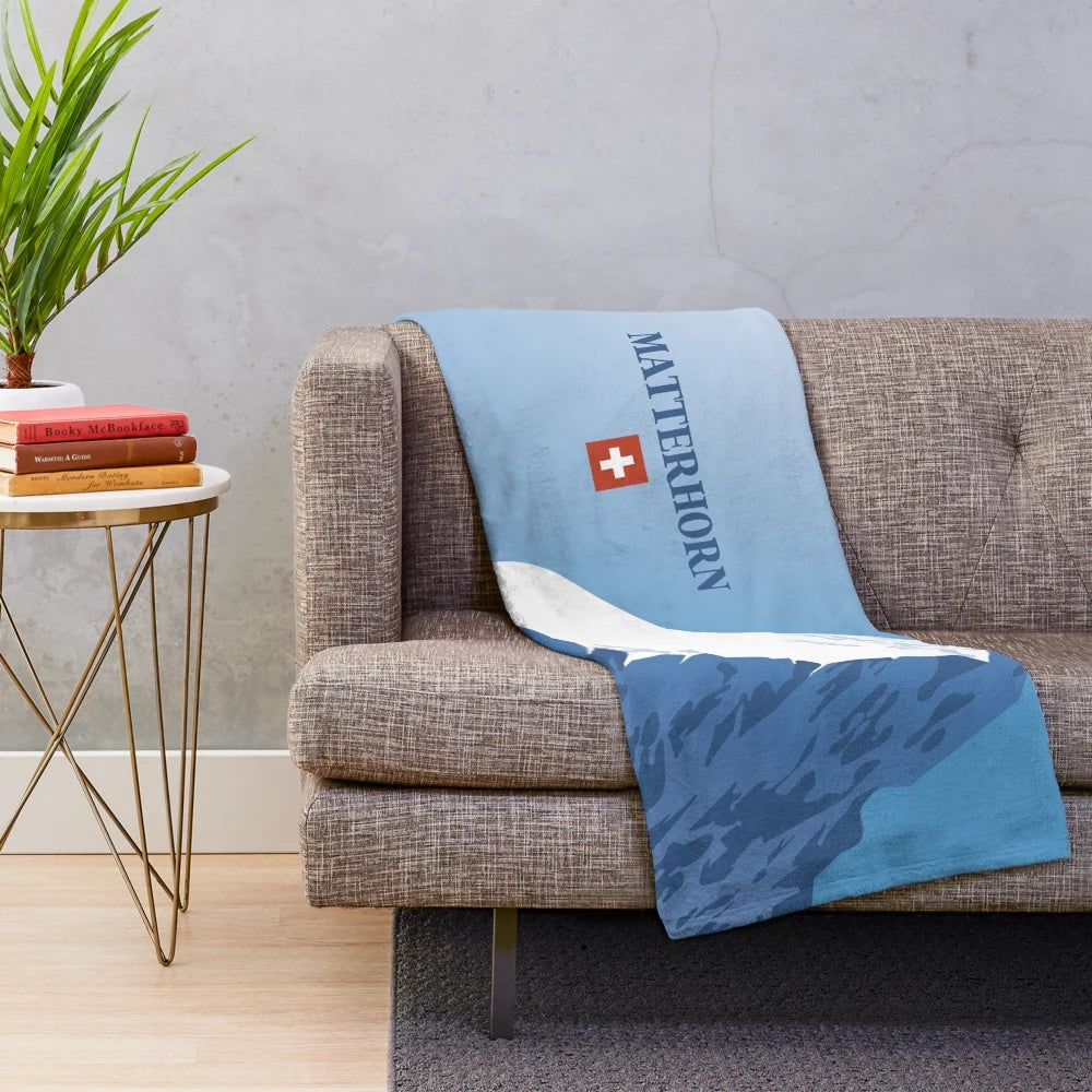 Plush blanket depicting the Matterhorn mountain in Zermatt, Switzerland, a popular ski resort destination