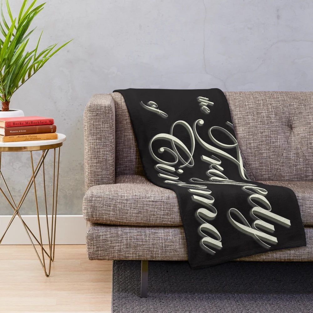 Plush blanket with The Tragedy of Cinema podcast logo design