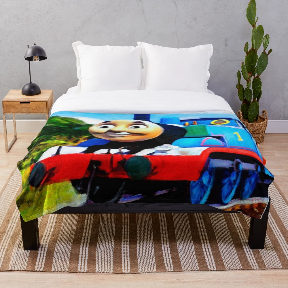 Plush blanket with Thomas the Tank Engine design
