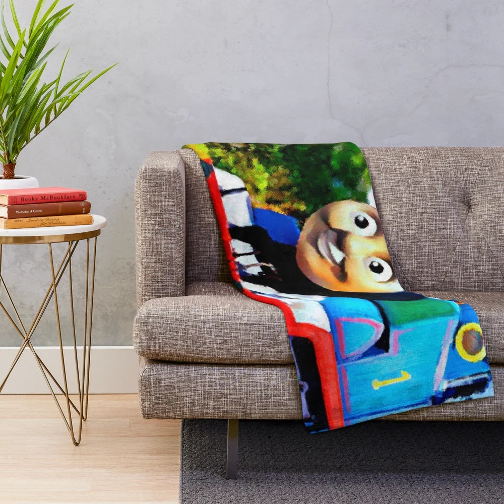 Plush blanket with Thomas the Tank Engine design