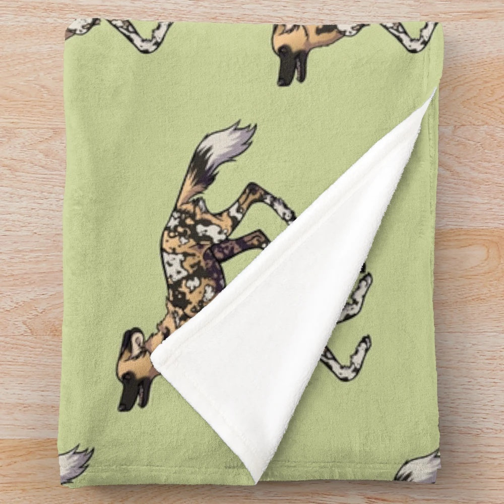 Cozy plush blanket with vibrant pattern of endangered African wild dog