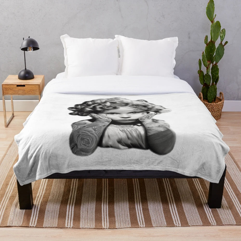 Plush blanket with vintage image of child star Shirley Temple