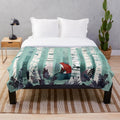 Plush blanket with watercolor forest design