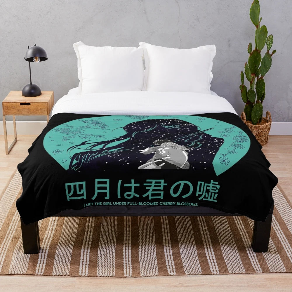 Soft plush blanket featuring anime-inspired design
