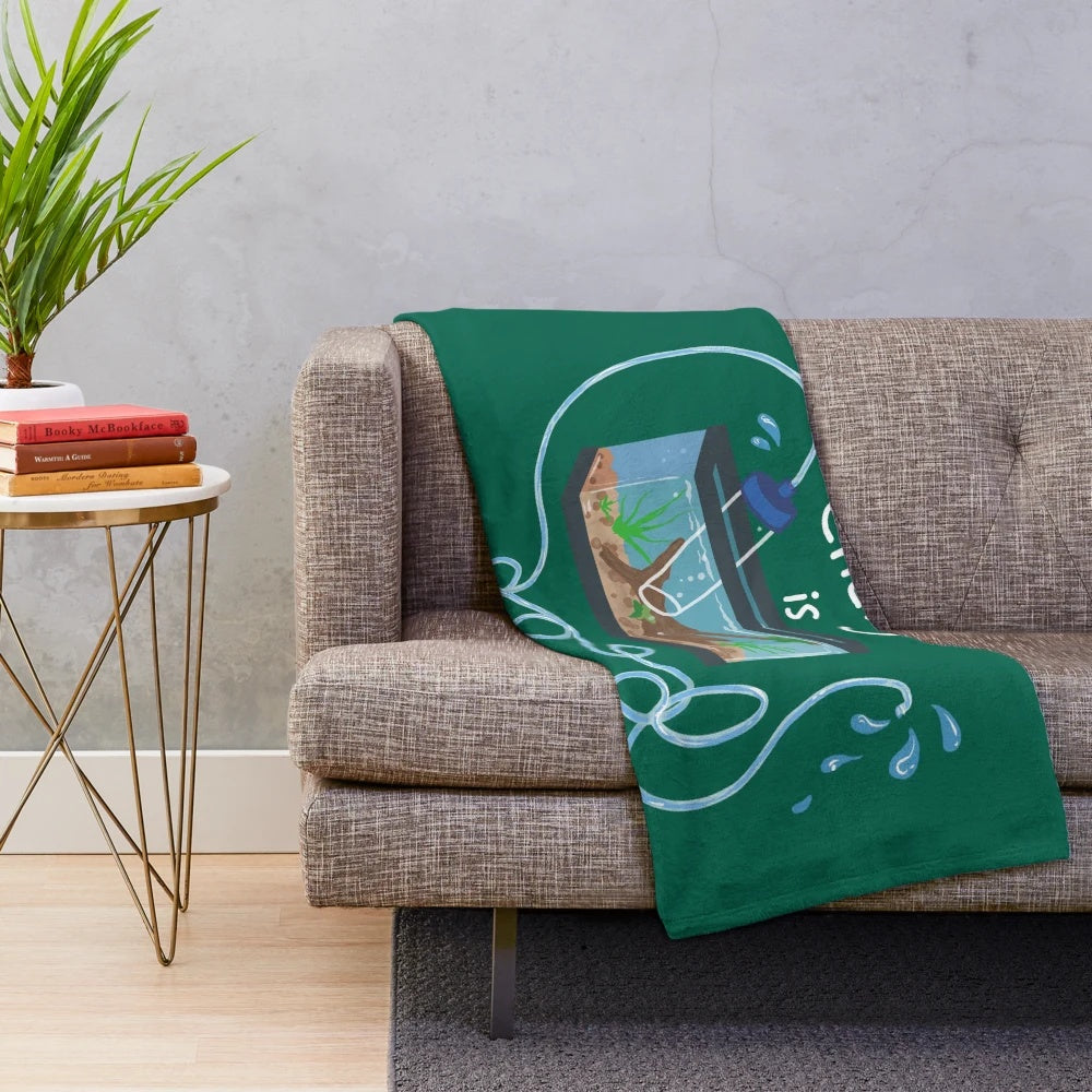 Plush blanket with an aquarium and fishkeeping theme