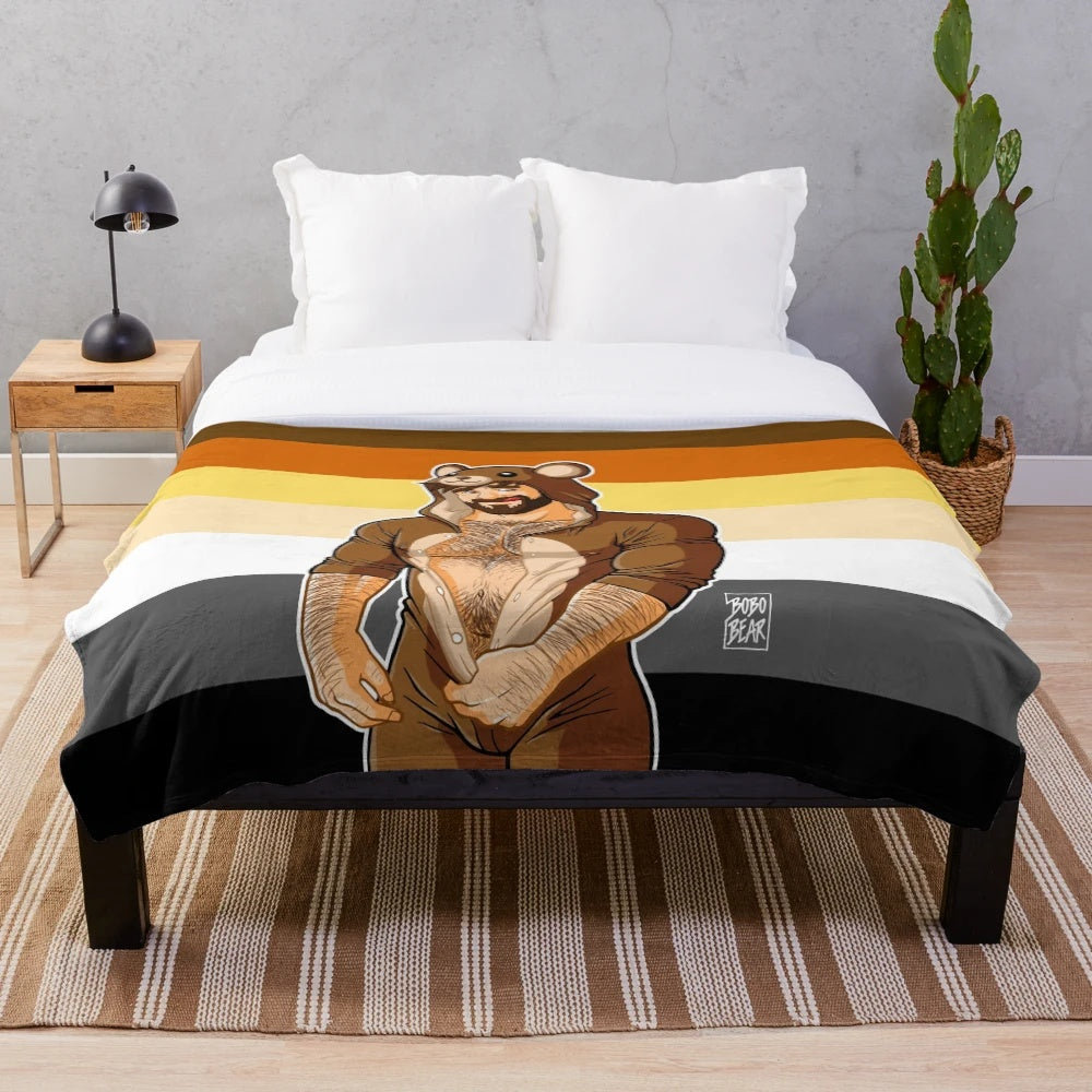 Soft and comfy plush blanket featuring a bear pride design