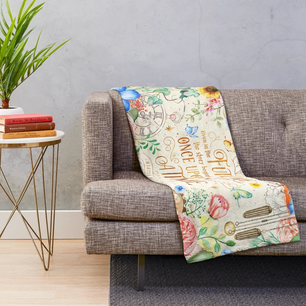 Cozy plush blanket with a fairy tale inspired watercolor and floral design