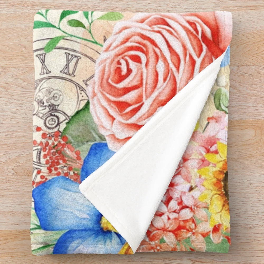 Cozy plush blanket with a fairy tale inspired watercolor and floral design