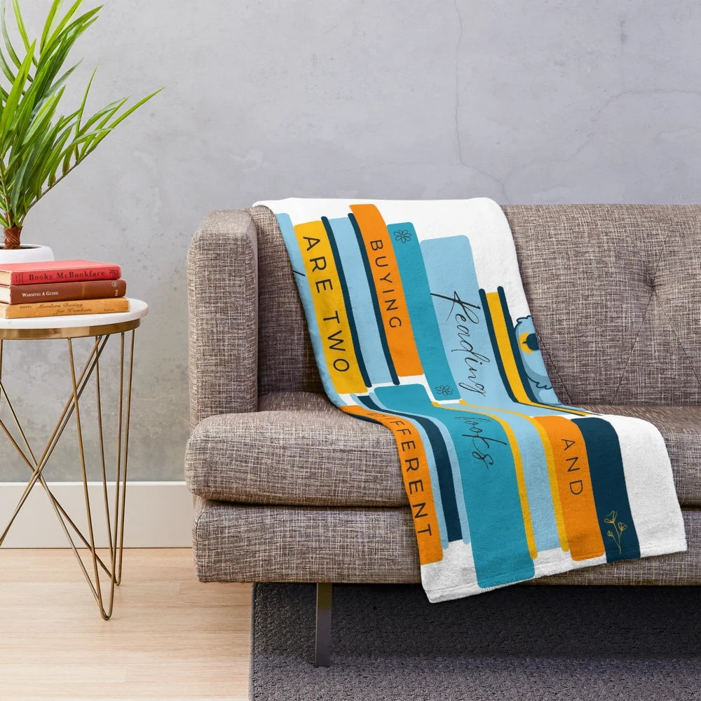 Cozy plush blanket with book and reading-themed design