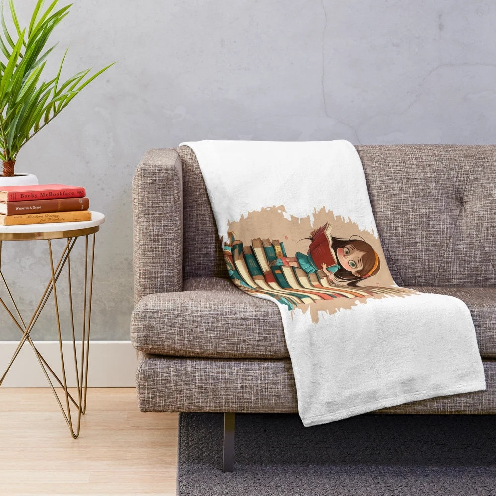Plush blanket with a stack of books design for booklovers and avid readers