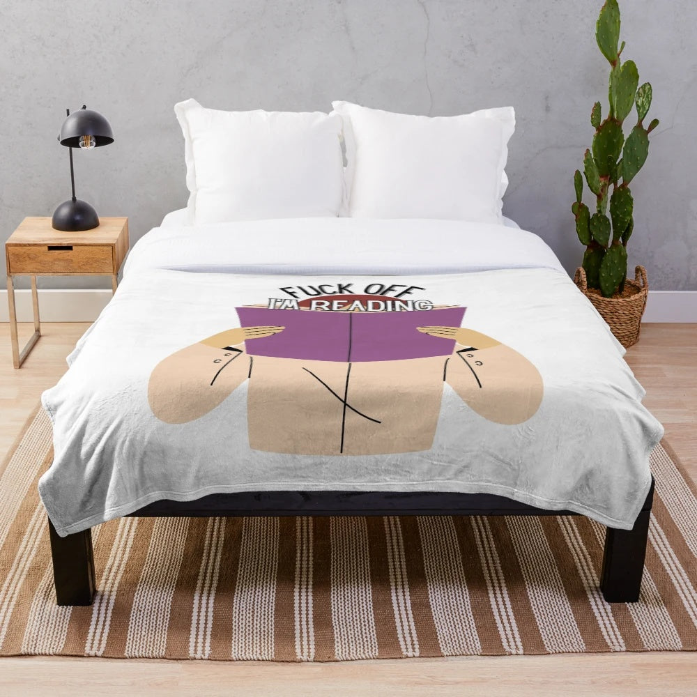Cozy plush blanket with "Fuck Off, I'm Reading" funny design for book lovers