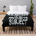 Plush blanket with "reading is my favorite subject" typography design