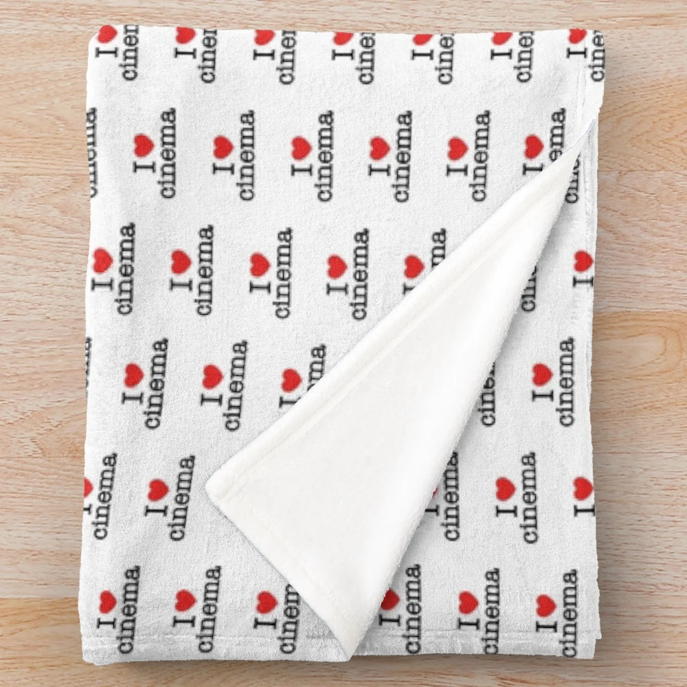 Plush blanket featuring the words "I Love Cinema" with a heart icon