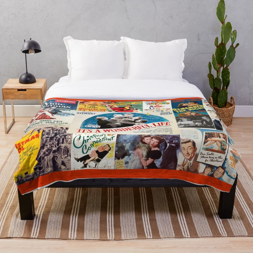 Plush blanket featuring classic Christmas movie scenes and characters