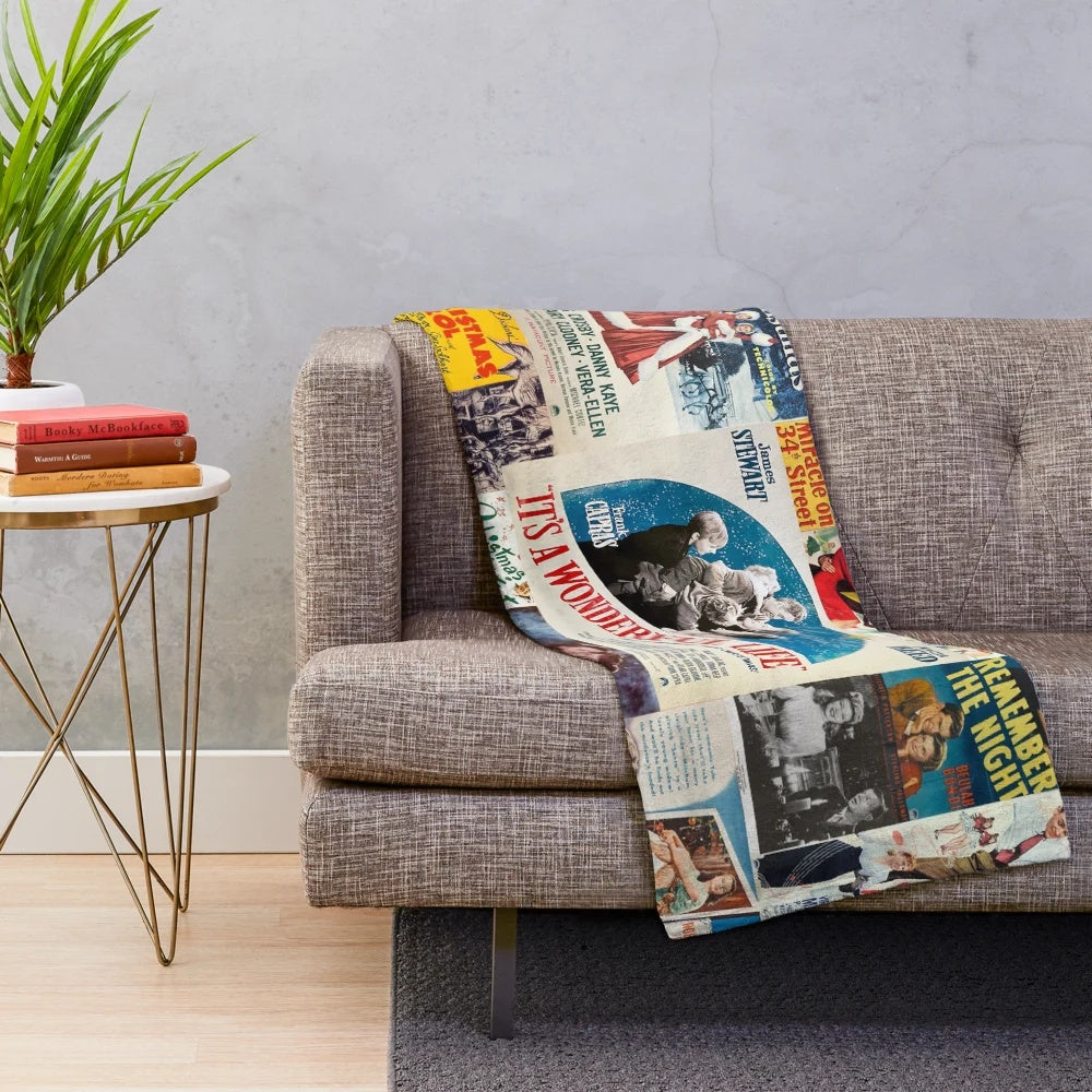 Plush blanket featuring classic Christmas movie scenes and characters