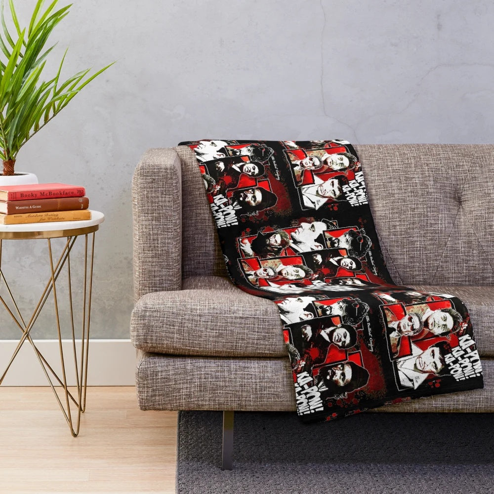 Soft, plush blanket with a vintage movie-inspired design