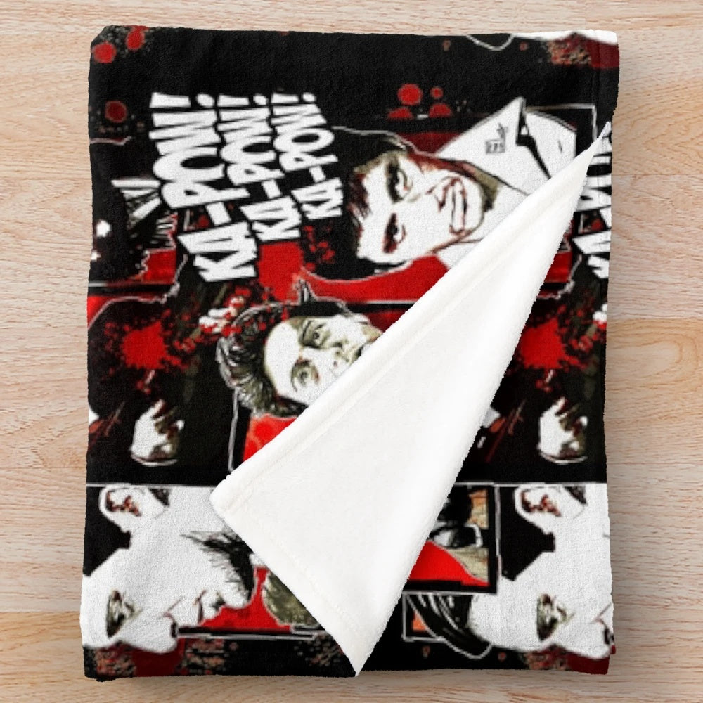 Soft, plush blanket with a vintage movie-inspired design