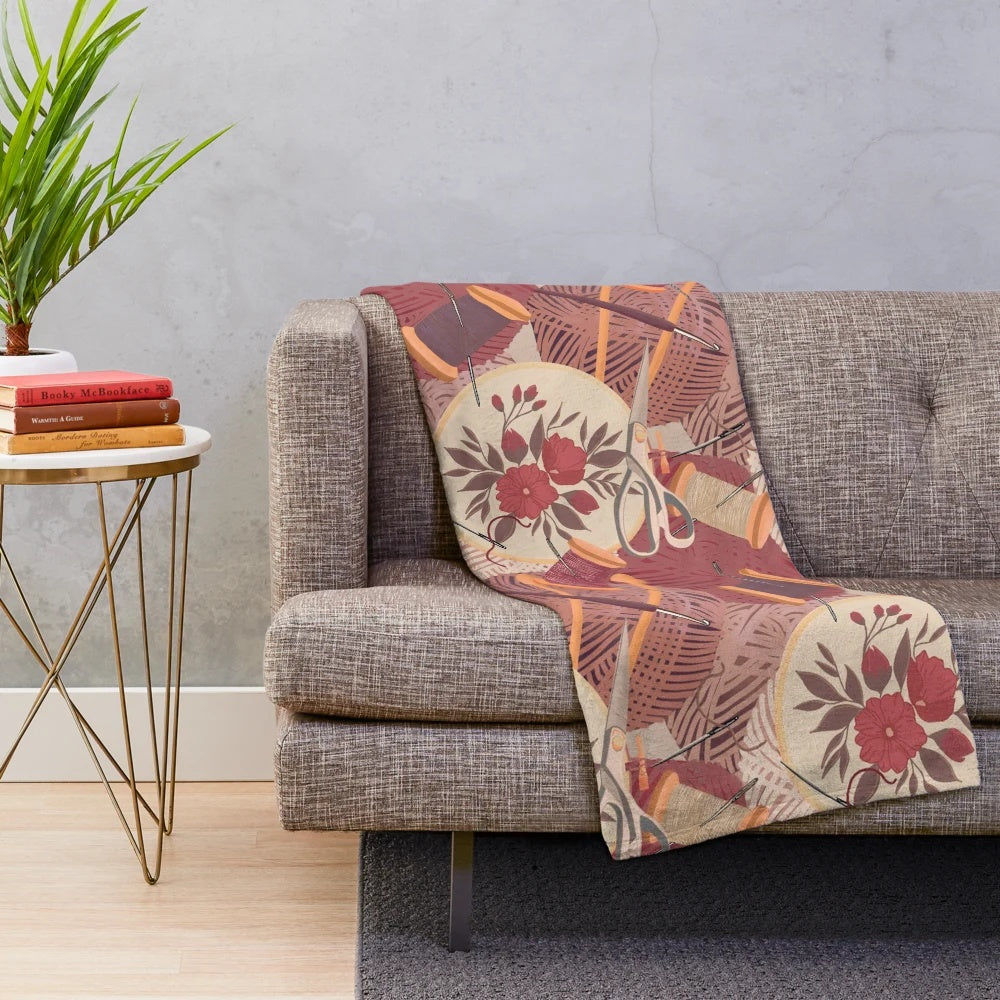 Cozy plush blanket with patterns for knitting, crocheting, embroidery, and sewing enthusiasts