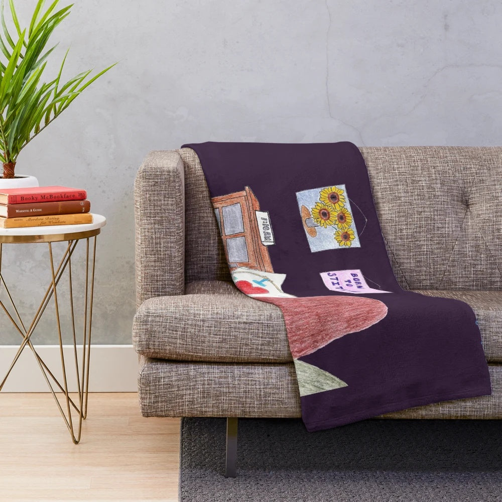 Purple plush blanket with "Just One More Stitch!" design, perfect for sewing, stitching, and craft enthusiasts.