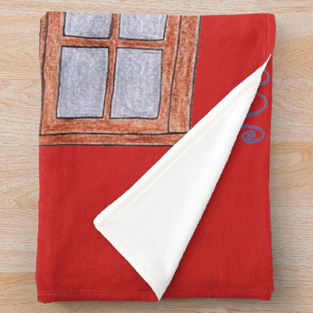 Plush blanket with sewing, stitching, and cross stitch design