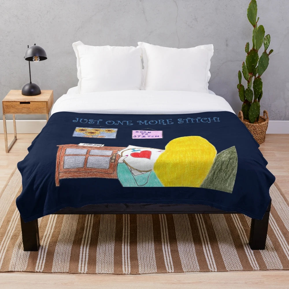 Plush blanket featuring a sewing and crafting design